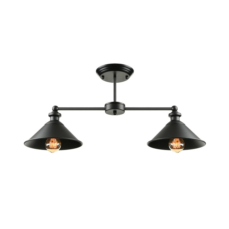 Jackson - Industrial Double Conic Semi - Flush Mount Ceiling Light (2 - Light Black)