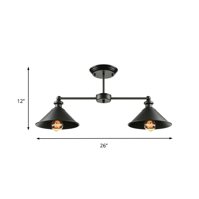 Jackson - Industrial Double Conic Semi - Flush Mount Ceiling Light (2 - Light Black)