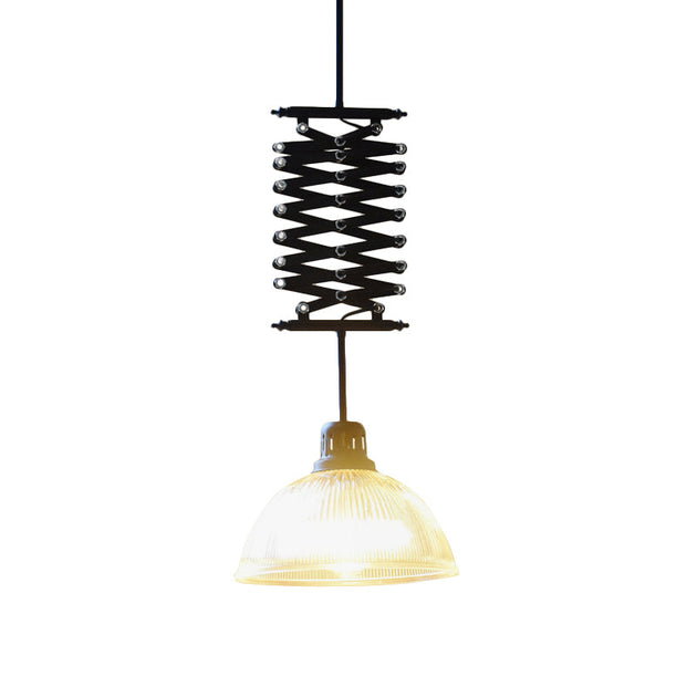 Ava’s Adjustable Black Dome Pendant Light - Industrial Chic With Prismatic Glass Lights