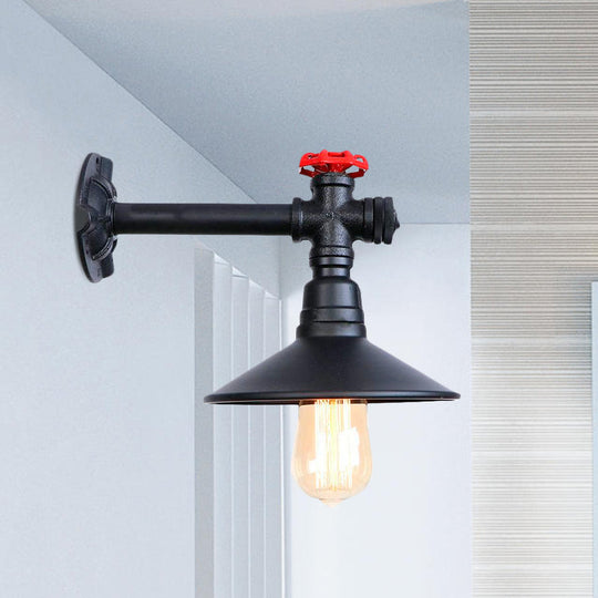 Ruby - Industrial Chic Wall Sconce With Red Valve Accent