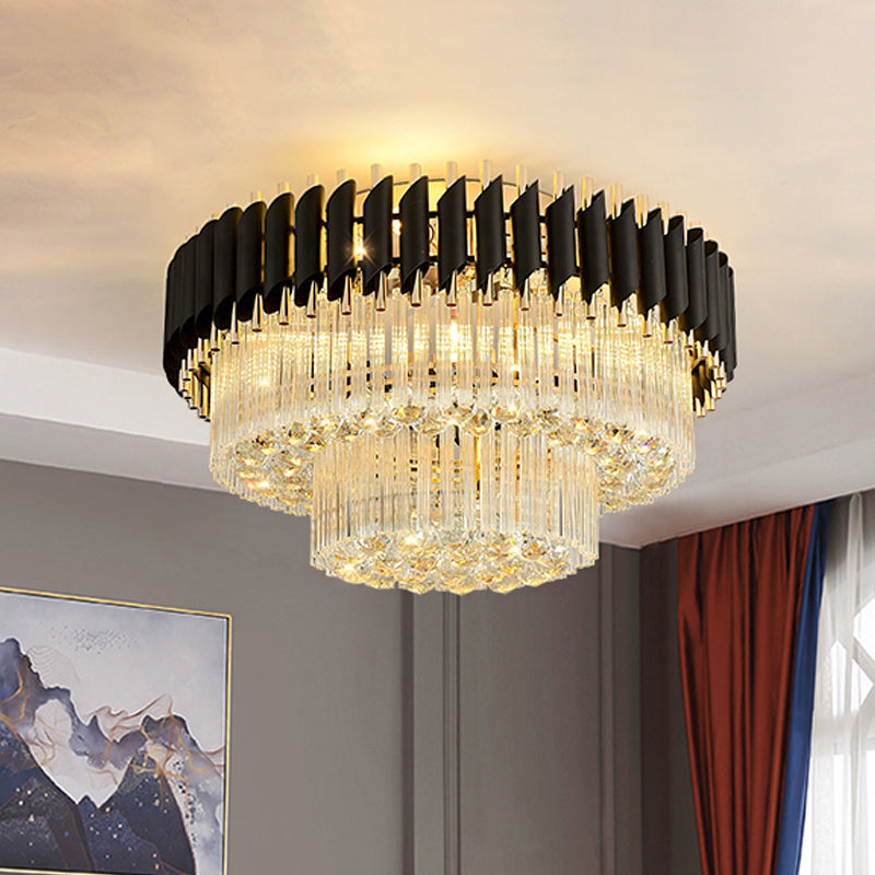 Celeste’s Cascading Crystals: Modern Black Flush Mount Ceiling Light Clear Chandelier