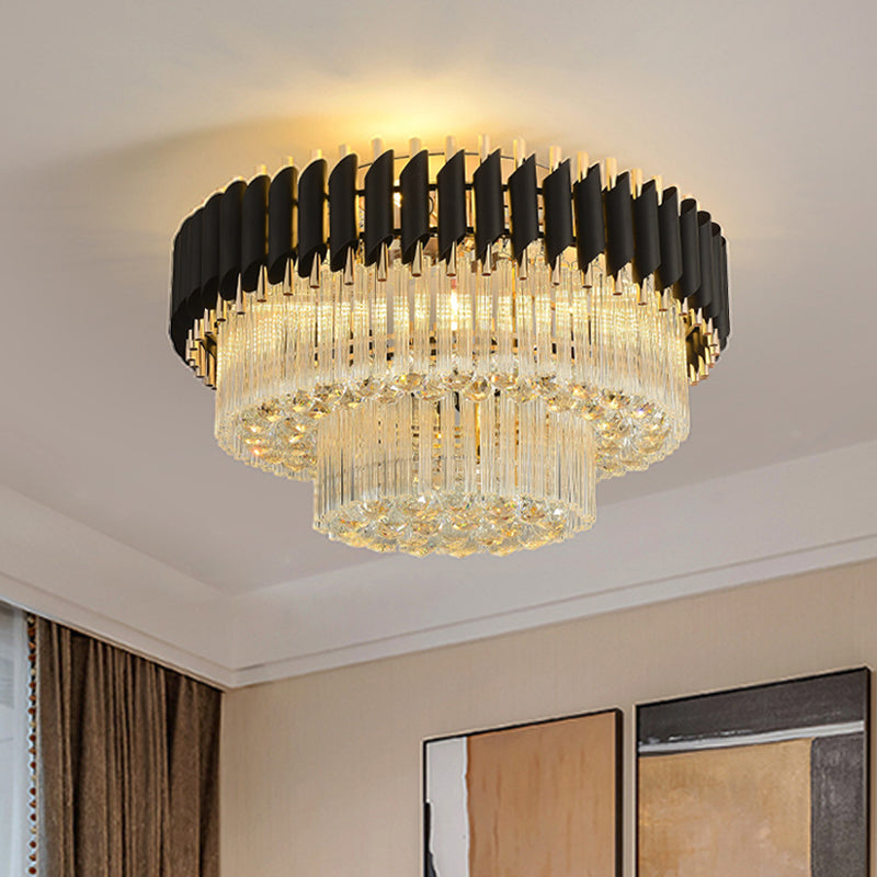 Celeste’s Cascading Crystals: Modern Black Flush Mount Ceiling Light Chandelier