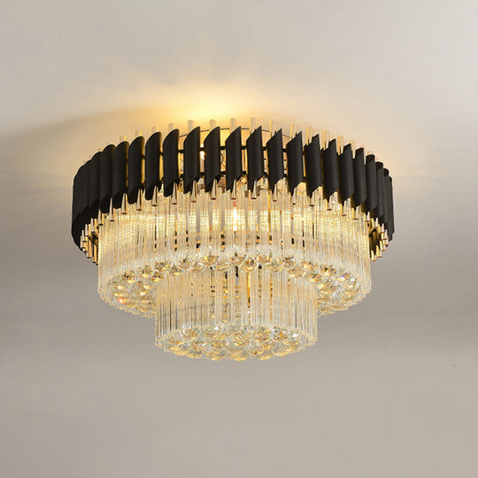 Celeste’s Cascading Crystals: Modern Black Flush Mount Ceiling Light Chandelier