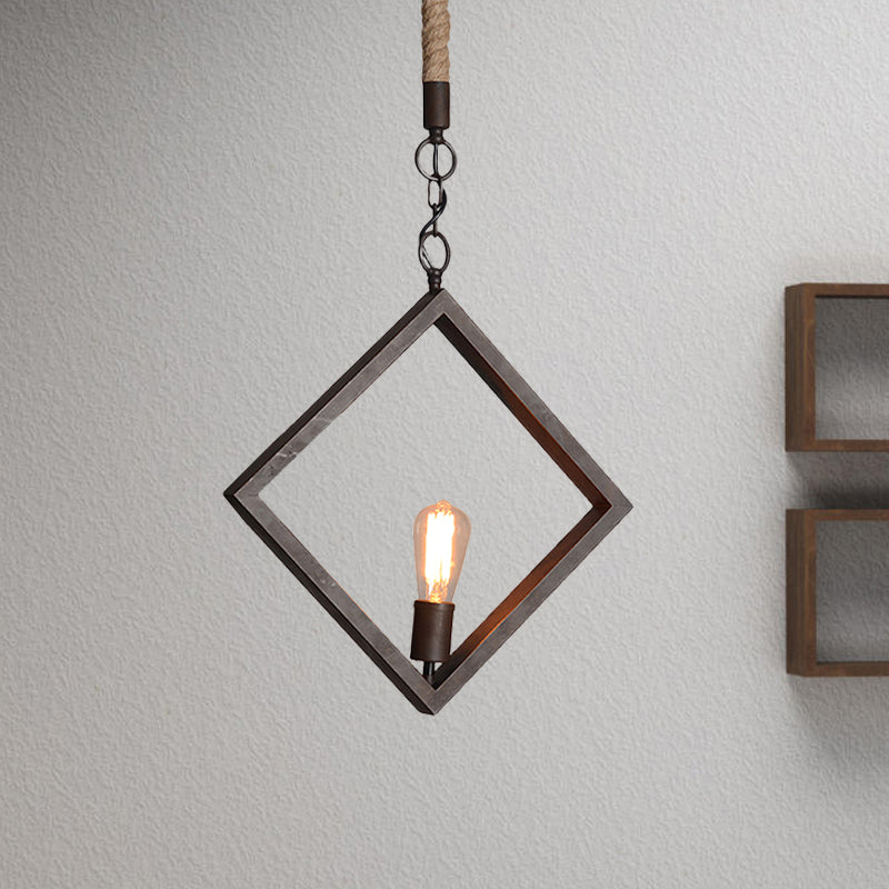 Claire Style Black Metal Ceiling Light With Rope Accent - Industrial Charm