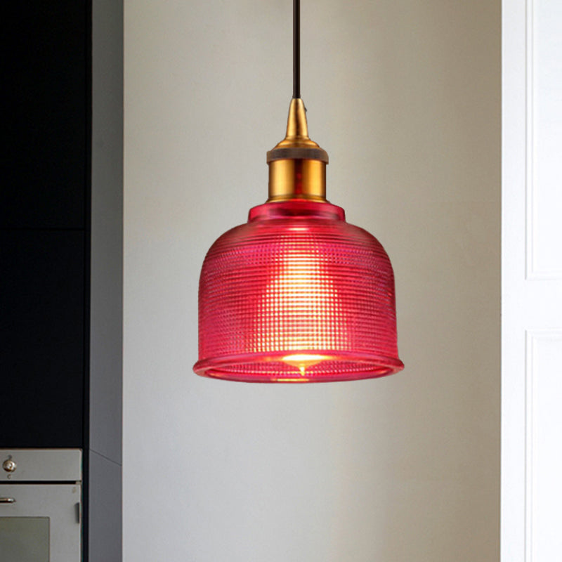 Sadie Modern Glass Pendant - Grid Design In Striking Colors Rose Red