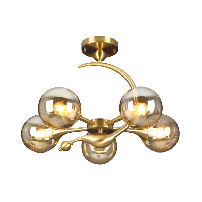 Daphne’s Mid - Century Charm: Amber Glass Orb Semi - Flush Chandelier Ceiling Light