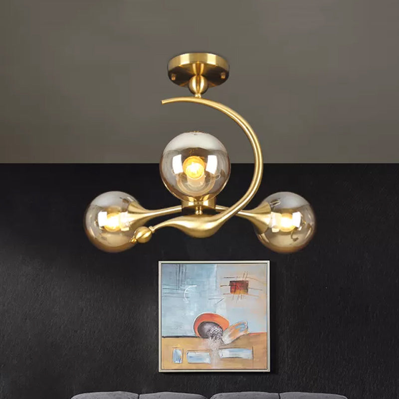 Daphne’s Mid - Century Charm: Amber Glass Orb Semi - Flush Chandelier Ceiling Light