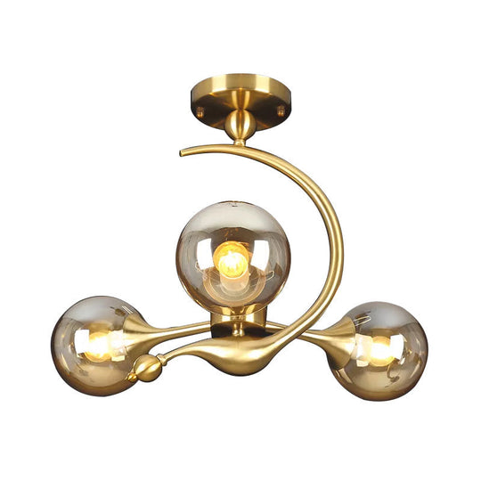 Daphne’s Mid - Century Charm: Amber Glass Orb Semi - Flush Chandelier Ceiling Light