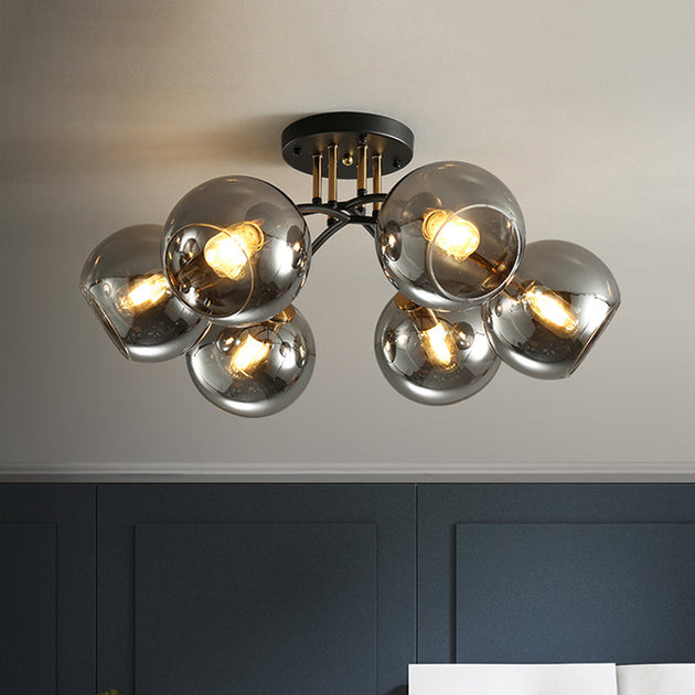 Kate Opulent Glow - 6 - Light Semi - Flush Mount Ceiling Light Smoke Gray