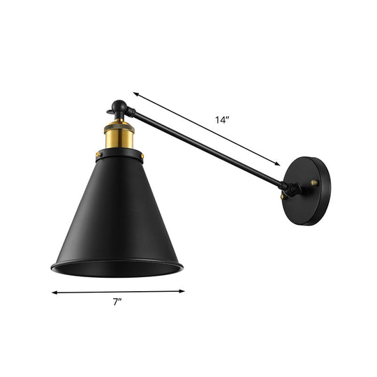 Avery - Industrial Swing Arm Sconce With Conic Shade (1 - Light Black) Wall Light