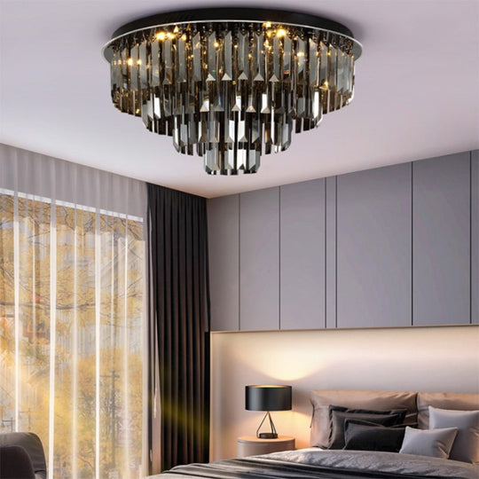 Crystal Symphony: Modern Layered Led Ceiling Light For Dining Rooms