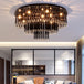 Modern Black Crystal Flush Mount Chandelier Tiered Design 8/10 Bulbs For Bedroom / 23.5’ Chandelier