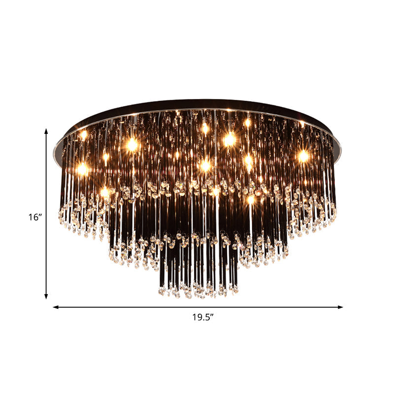 Modern Black Crystal Flush Mount Chandelier Tiered Design 8/10 Bulbs For Bedroom Chandelier