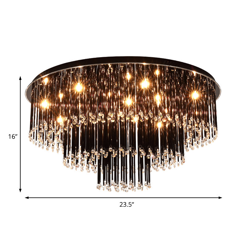 Modern Black Crystal Flush Mount Chandelier Tiered Design 8/10 Bulbs For Bedroom Chandelier