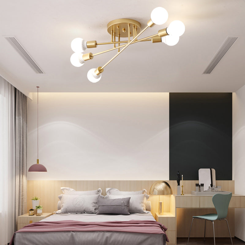 Haven Modern Semi - Flush Mount Chandelier: Bold Style With Exposed Bulbs For Your Bedroom