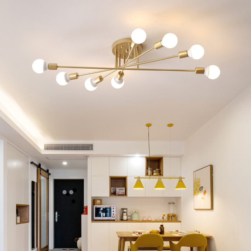 Haven Modern Semi - Flush Mount Chandelier: Bold Style With Exposed Bulbs For Your Bedroom