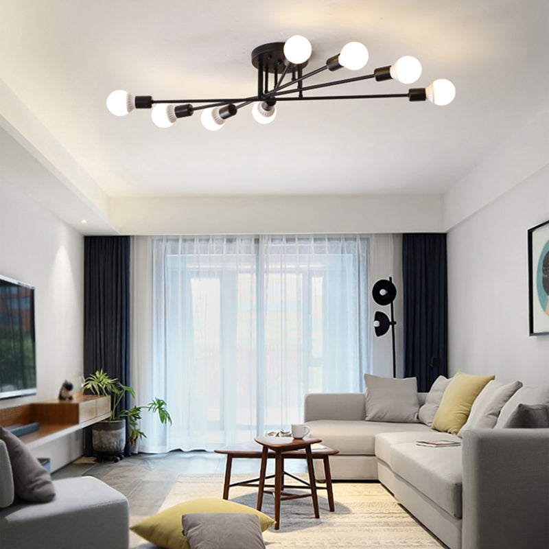 Haven Modern Semi - Flush Mount Chandelier: Bold Style With Exposed Bulbs For Your Bedroom