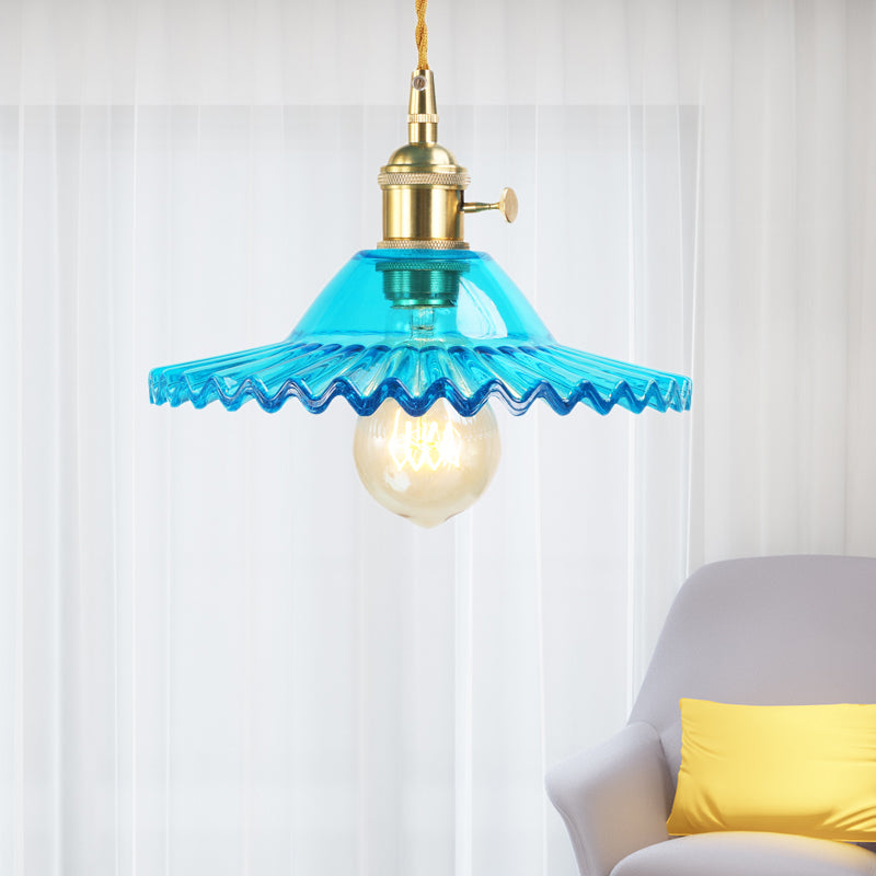 Introducing ’Beatrice’ - The Industrial Scalloped Pendant Light (Blue Prismatic Glass) Blue