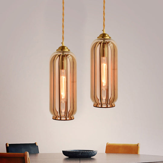 Alice’s Amber Glass Industrial Pendant Light - Capsule/Dome Design For Dining Room / Capsule