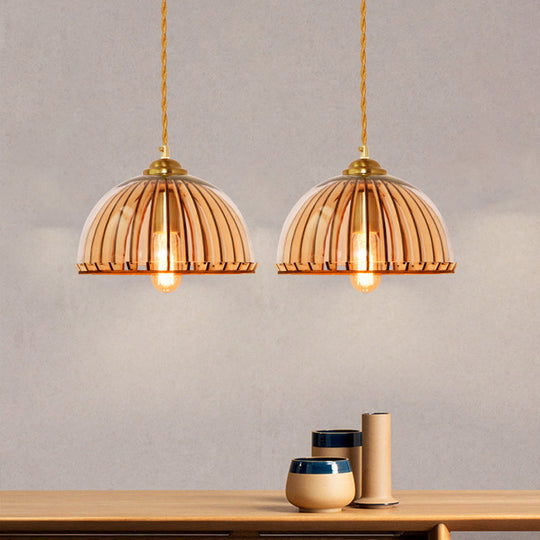 Alice’s Amber Glass Industrial Pendant Light - Capsule/Dome Design For Dining Room / Dome Lighting