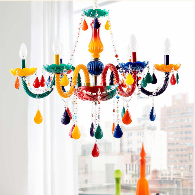 Sparkly Fun: Kids’ Adjustable Crystal Chandelier (6 - Light) Red - Yellow