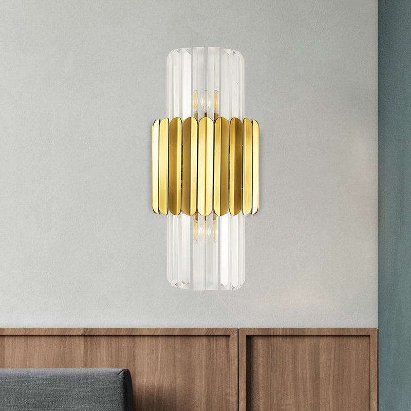 Modern Luxury Meets Warmth: Gold Half - Cylinder Crystal Sconce