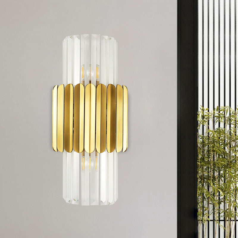 Modern Luxury Meets Warmth: Gold Half - Cylinder Crystal Sconce