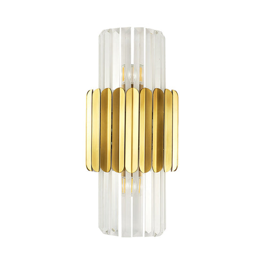 Modern Luxury Meets Warmth: Gold Half - Cylinder Crystal Sconce