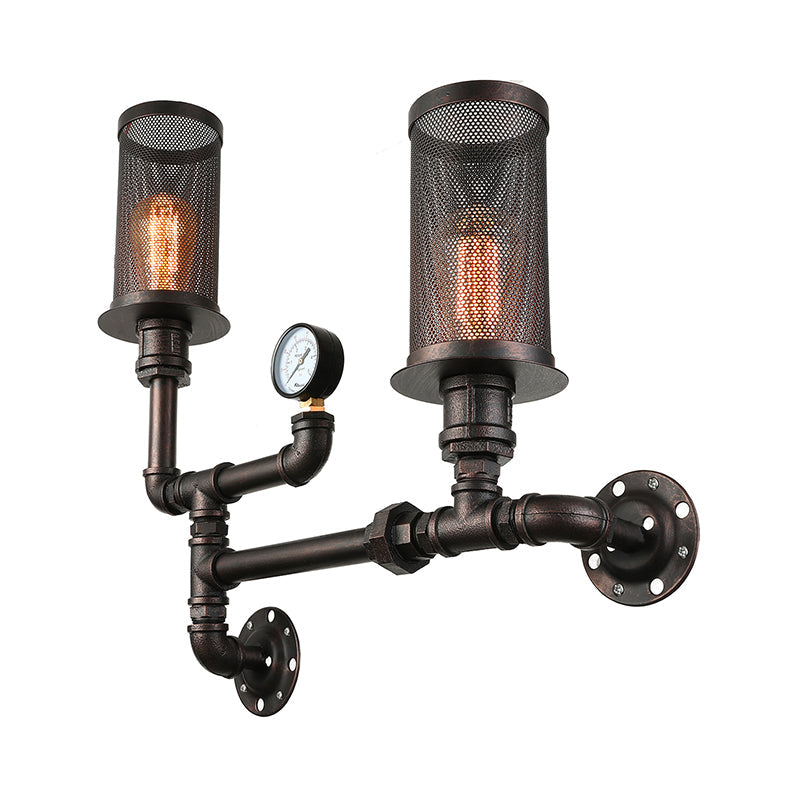 Infuse Industrial Charm With Dual - Bulb Functionality: The Black Metal Sconce Light Mesh Shade