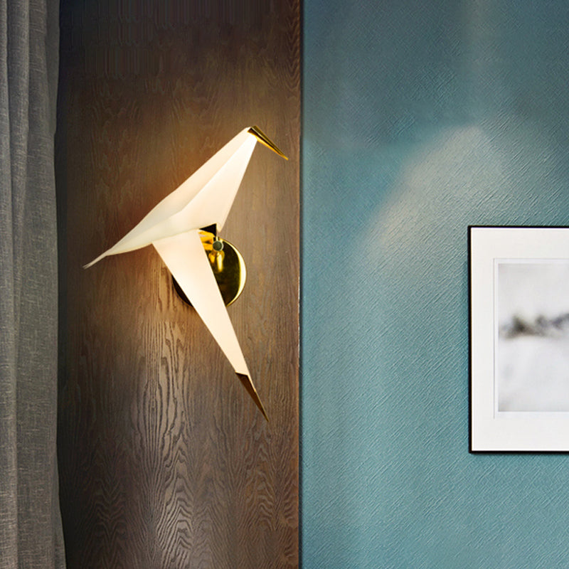 Origami Bird Led Wall Sconce In Gold: Warm/White Bedroom Lighting Fixture