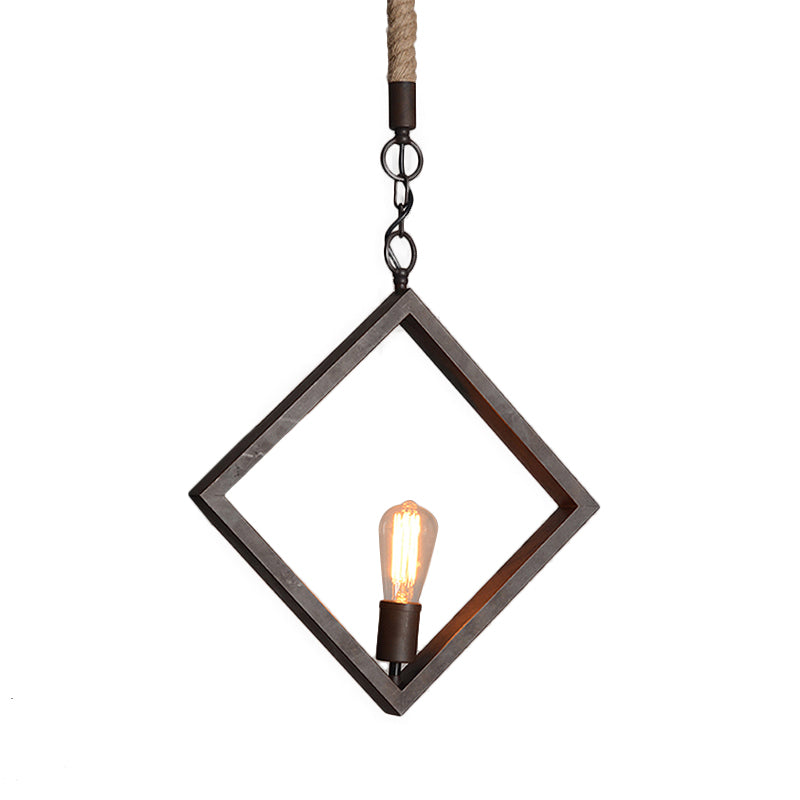 Claire Style Black Metal Ceiling Light With Rope Accent - Industrial Charm