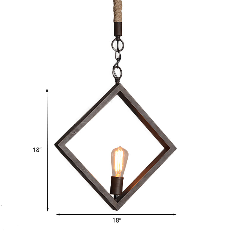 Claire Style Black Metal Ceiling Light With Rope Accent - Industrial Charm