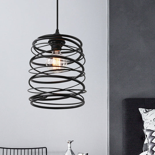 Amy Modern Black Pendant - Industrial Swirl Design / A Lighting