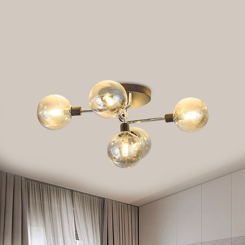 Modern Elegance: Glass Globe Semi - Flush Mount Ceiling Light 5 / Amber