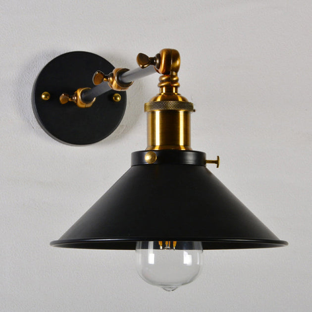 Kaylee Industrial Swing Arm Wall Lamp For Bedroom (Black/White & Brass)