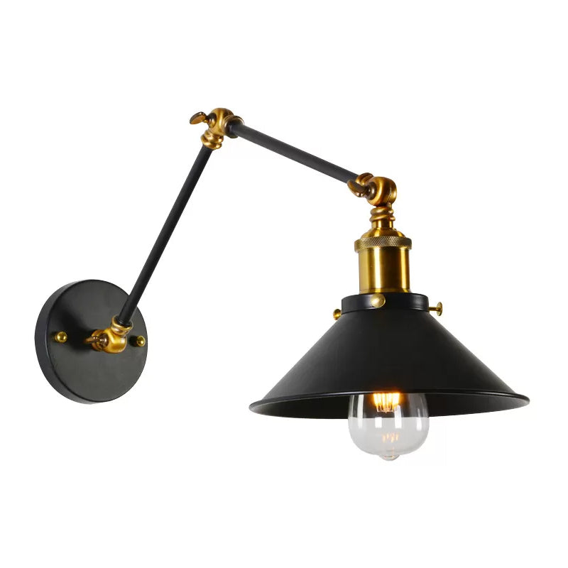 Kaylee Industrial Swing Arm Wall Lamp For Bedroom (Black/White & Brass)