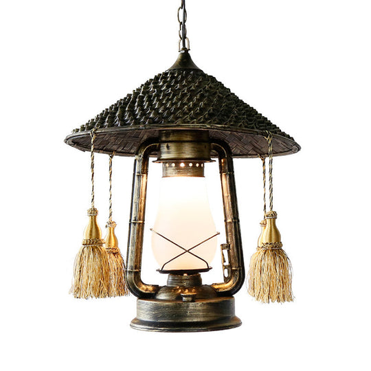 Ashley Rustic Elegance: Bronze Pendant Lamp With Cream Glass Shade Lighting