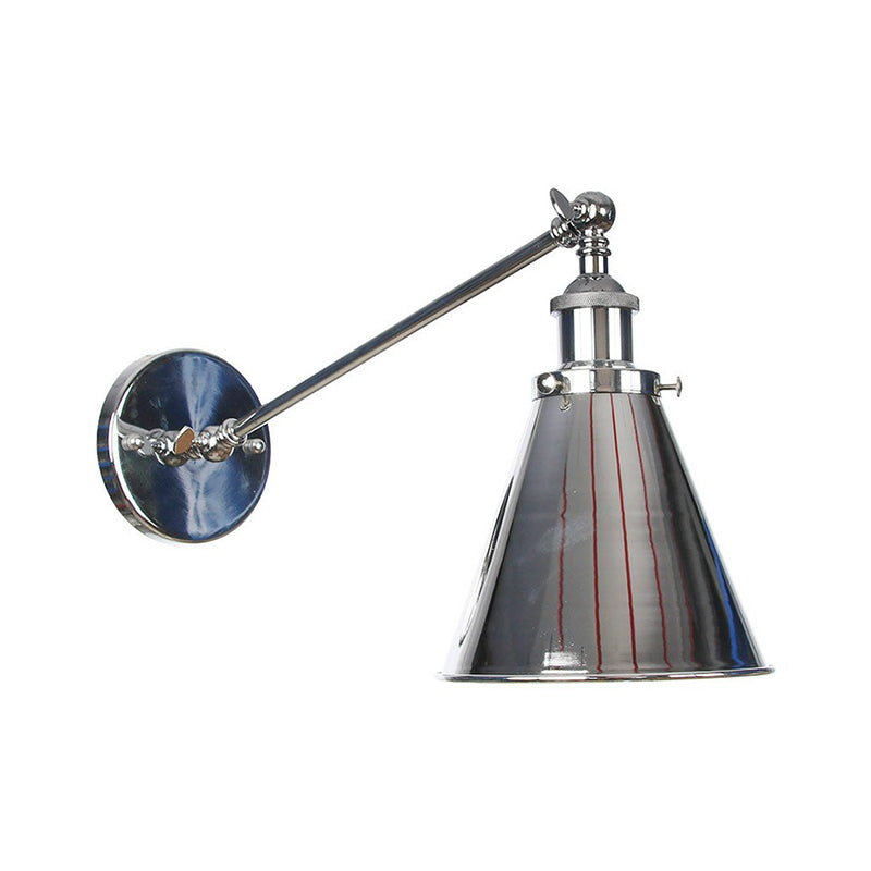 Camille Adjustable Chrome Swing Arm Wall Lamp (Saucer/Horn Shape) / 12’ B Wall Light