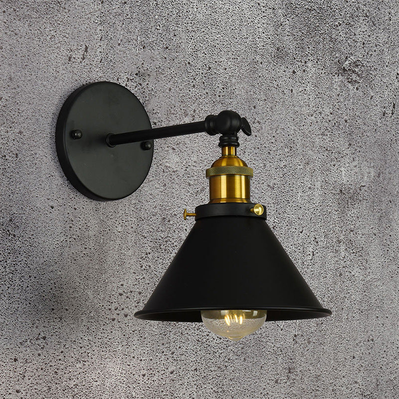 Alice - Industrial Black And Brass Flared Sconce Wall Lamp