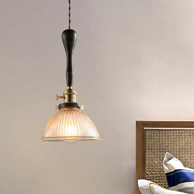 Evelyn - Modern Industrial Pendant Light With Ribbed Glass Shade Clear