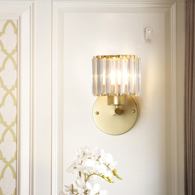 Payton Elegance Meets Prismatic Brilliance: The Gold Wall Lamp With Crystal Shade / D