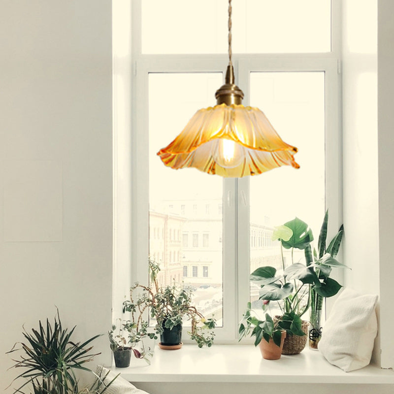 Clara’s Textured Bloom: Industrial Glass Pendant Lamp Yellow Lights