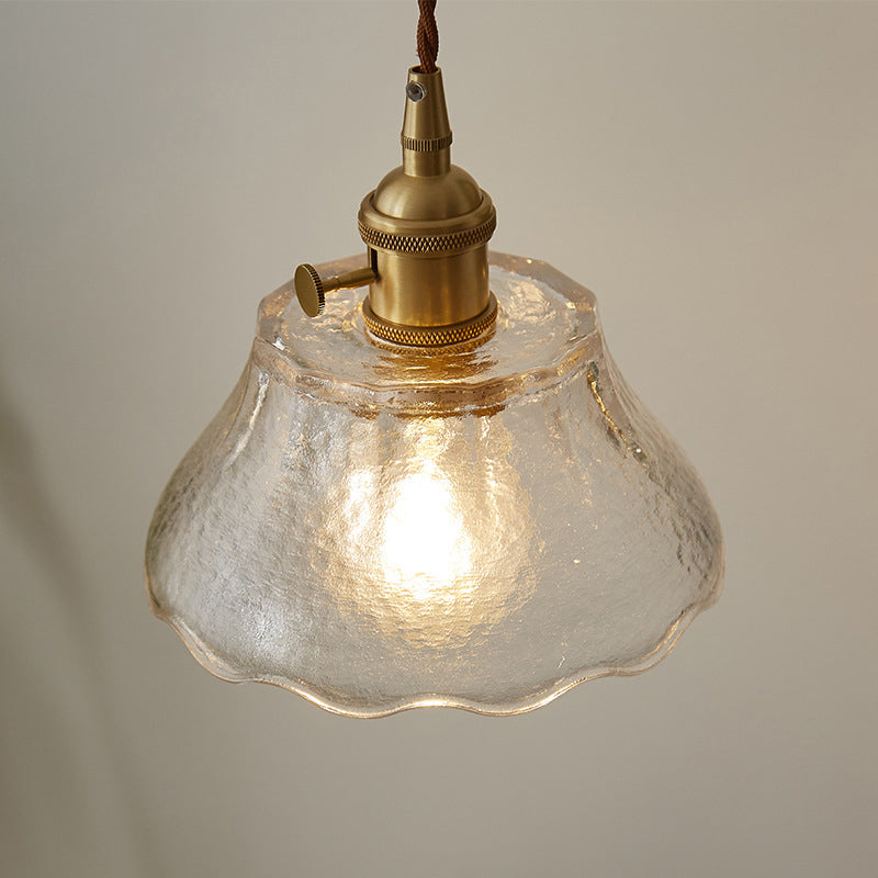 Modern Farmhouse Brass Scalloped 1 - Light Suspension Lamp With Water Glass: Hanging Light