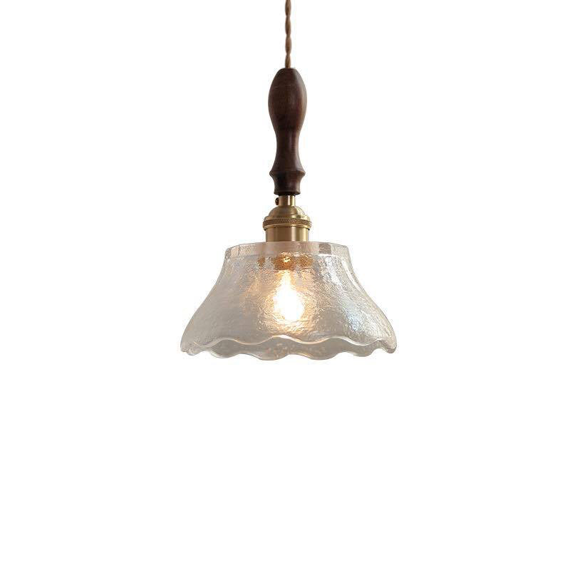 Modern Farmhouse Brass Scalloped 1 - Light Suspension Lamp With Water Glass: Hanging Light