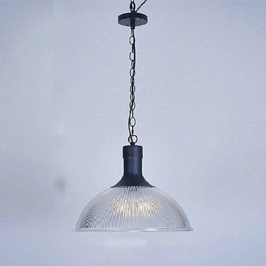 Hélène’s Clear Ribbed Glass Dome Pendant Light - Industrial Bronze Black Hanging For Living