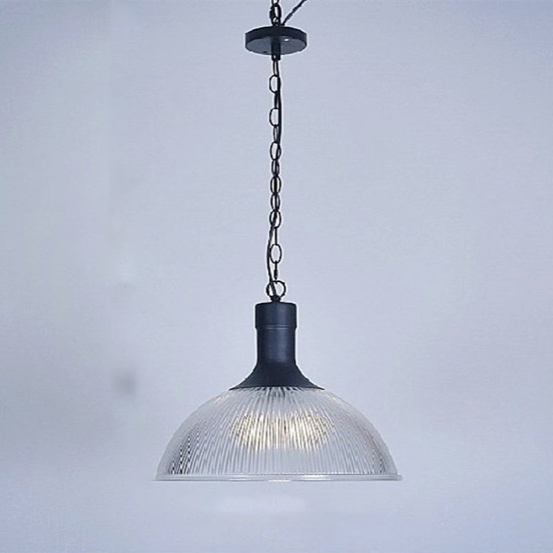 Hélène’s Clear Ribbed Glass Dome Pendant Light - Industrial Bronze Black Hanging For Living