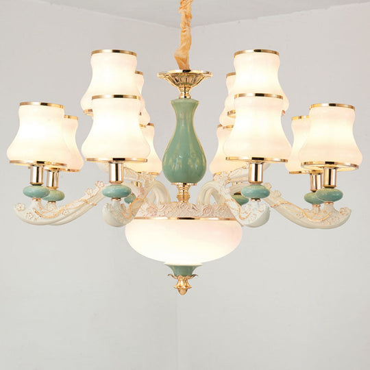 Modern Frosted Glass & White Ceramics Chandelier Light – Flared Suspension Lighting For Living