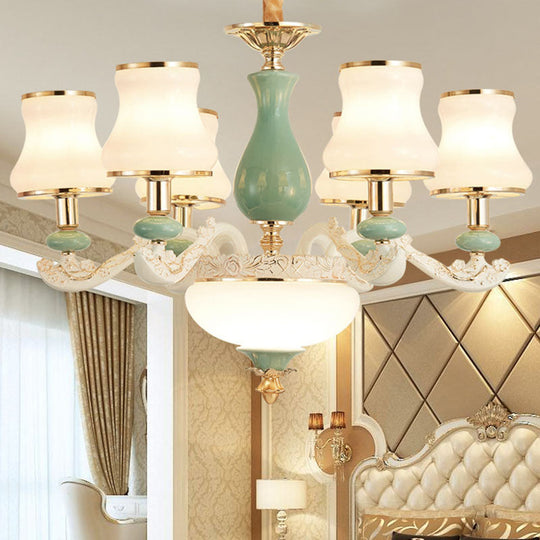 Modern Frosted Glass & White Ceramics Chandelier Light – Flared Suspension Lighting For Living