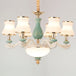 Modern Frosted Glass & White Ceramics Chandelier Light – Flared Suspension Lighting For Living Room