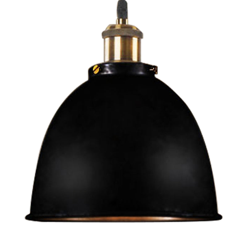 Antique Style Dome Pendant Lamp 1 Light Wrought Iron Hanging Fixture With Cord In Black/Rust